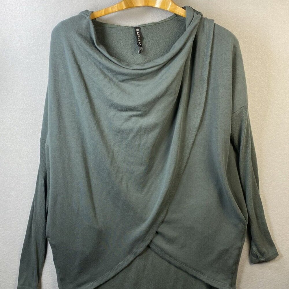 Athleta Purana Wrap Sweatshirt Womens S Oversized Olive Green Hoodie Trendy Cozy